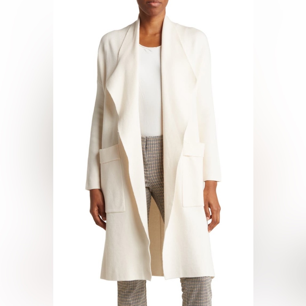 BY DESIGN Andrea Open‎ Front Long Line Cream Cardigan Sweater Jacket L NWOT